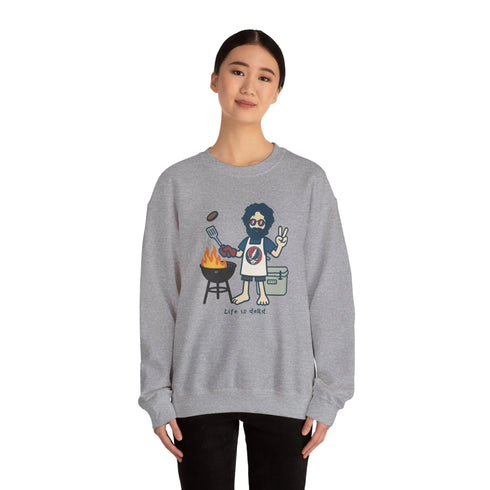 Grateful Dead - Grillin' Jerry | Life is dead. Crewneck Sweatshirt - StealieShop